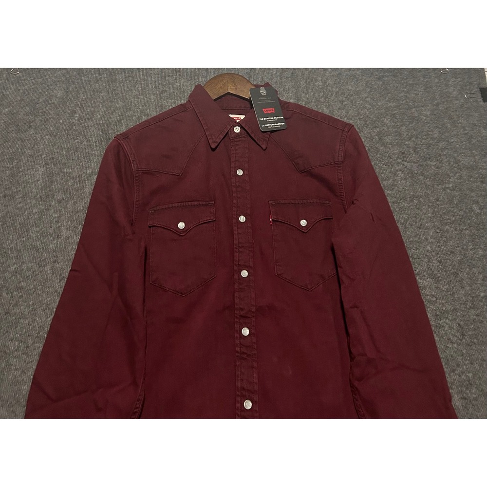 Levis denim standard The barstow western pearl snap shirt burgundy small new
